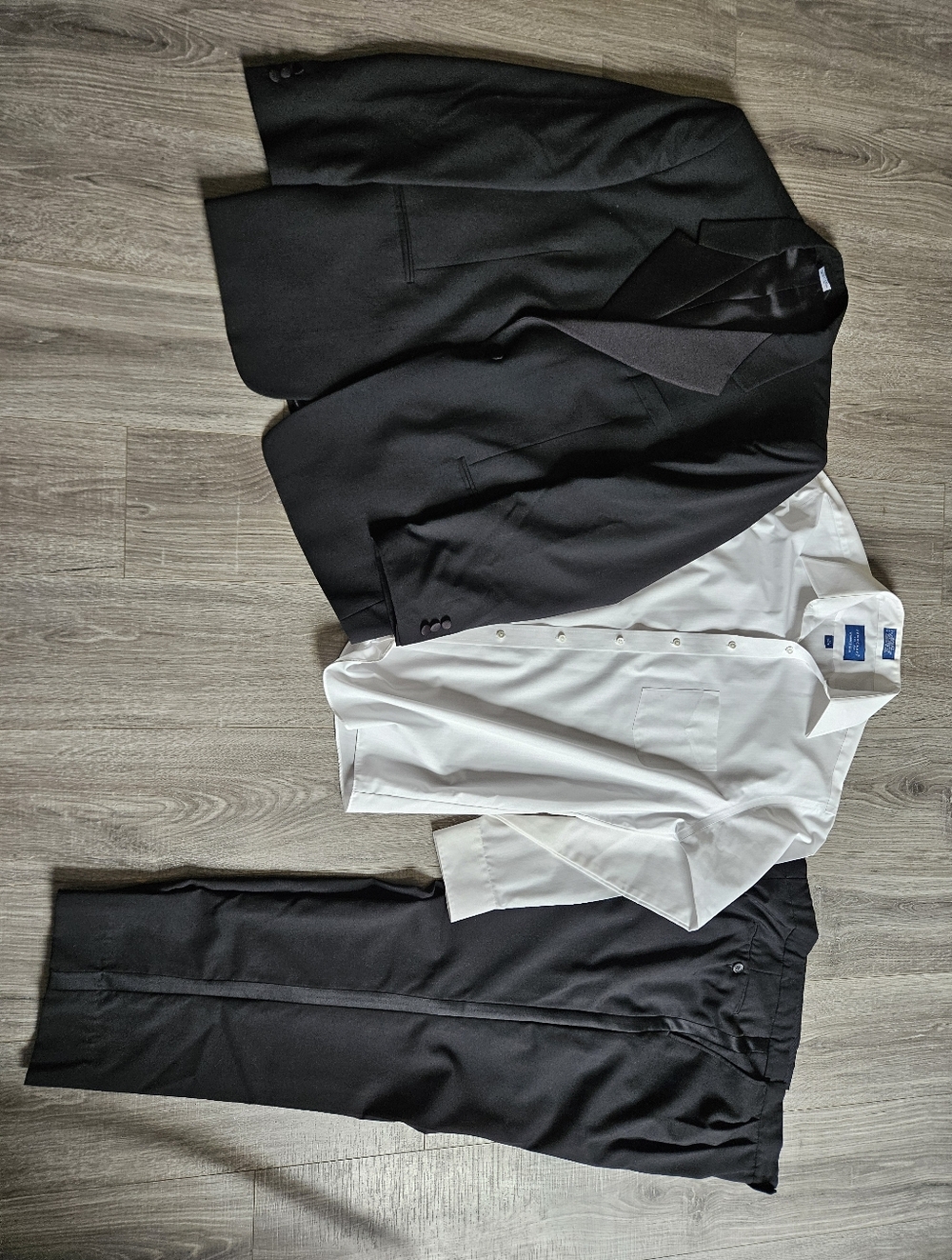 3 Piece Mens 100% Wool Black Tuxedo Jacket Shirt & Trousers 40×30 48R